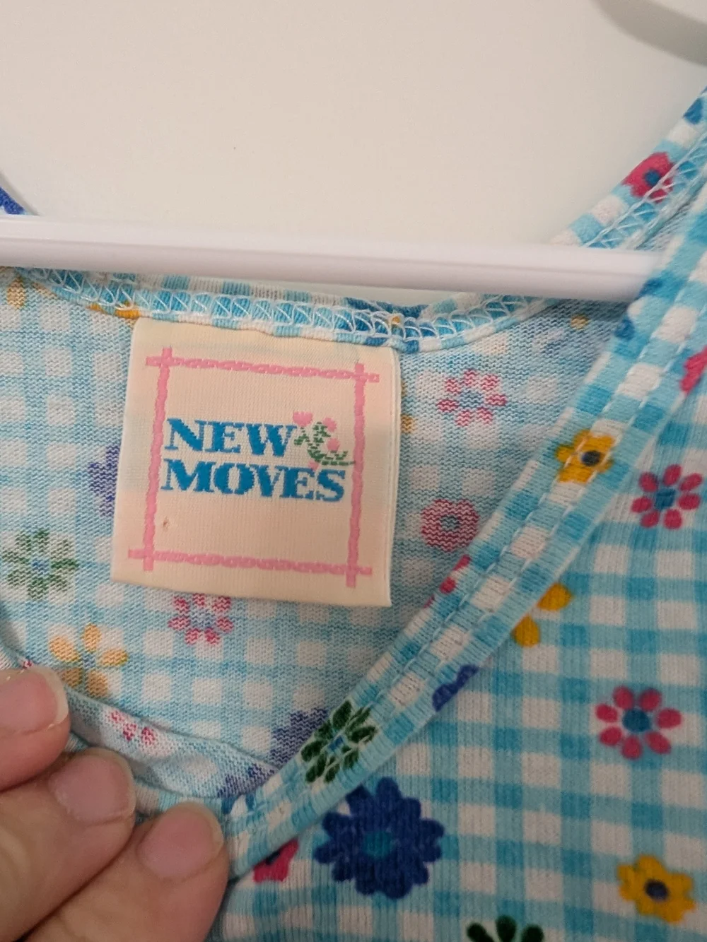 Vintage New Moves Girls 6 Blue Gingham Floral Cottagecore Dress 90s